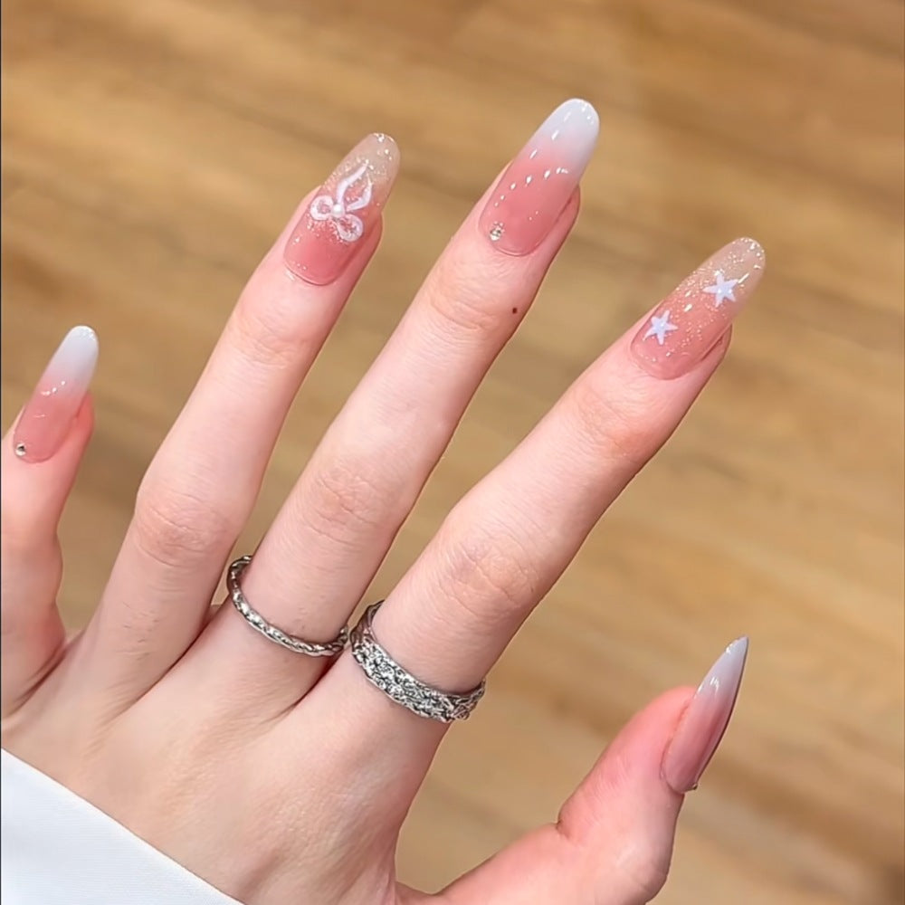 Artistic Press-On Nail Set with Floral and Glossy Accents Stornfield