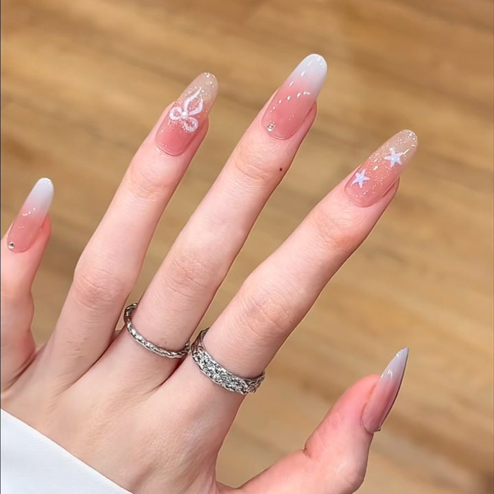 Artistic Press-On Nail Set with Floral and Glossy Accents Stornfield
