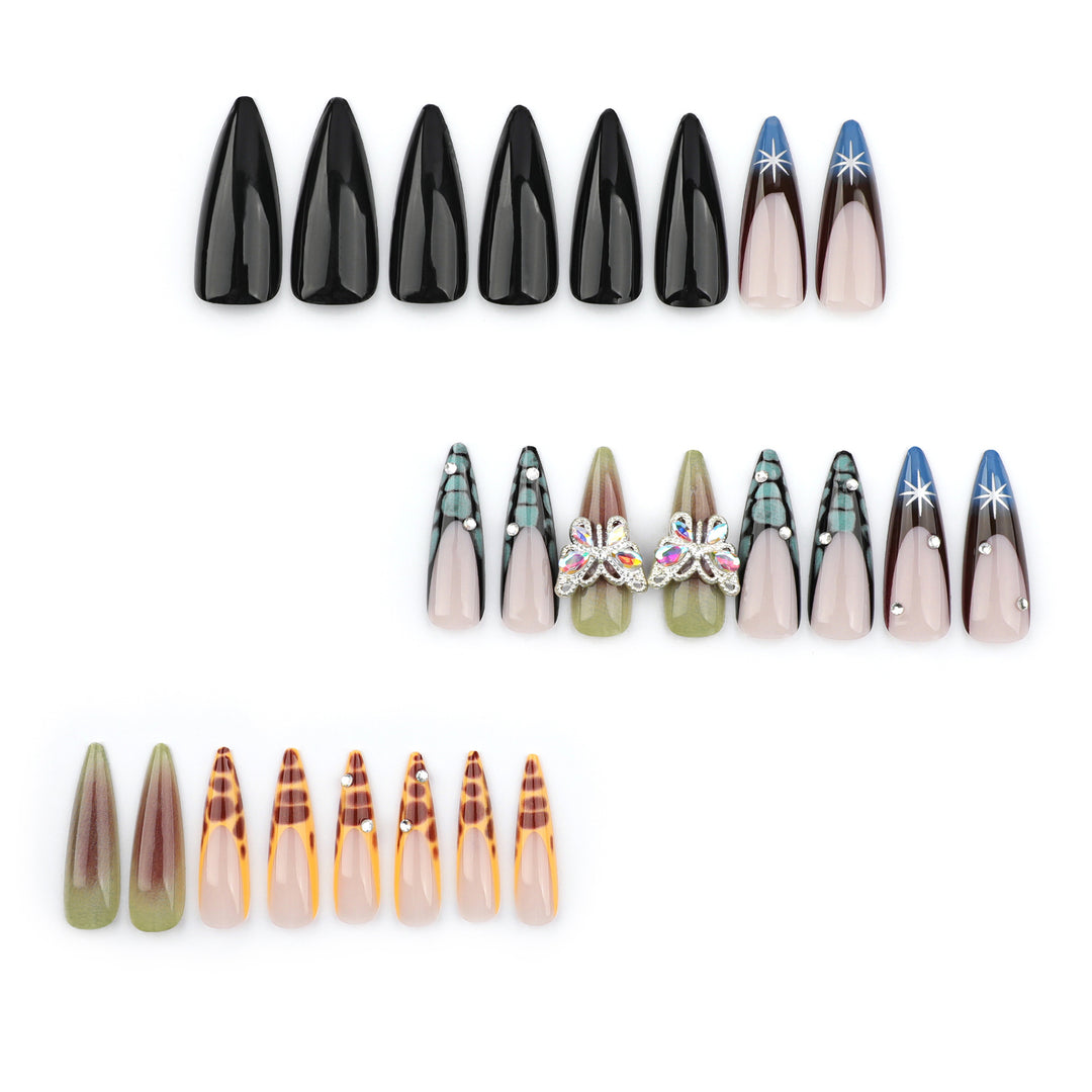 Artful nail extensions with elegant designs and glitter Stornfield