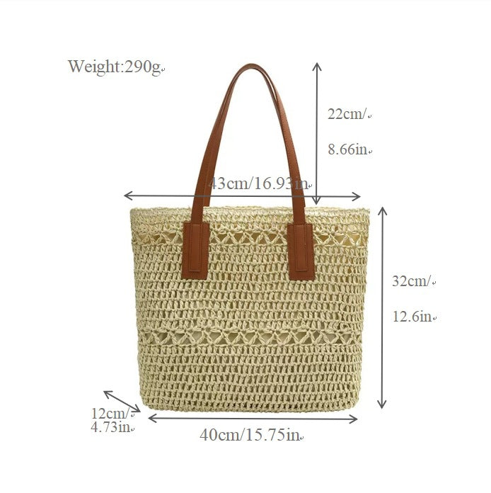 Natural beach bag with sturdy leather handles Stornfield