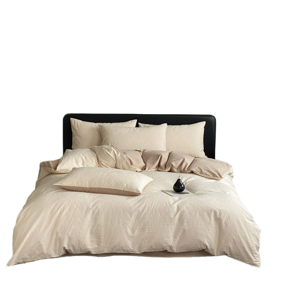 Jacquard bedding set made of cotton satin with floral relief and hotel closure