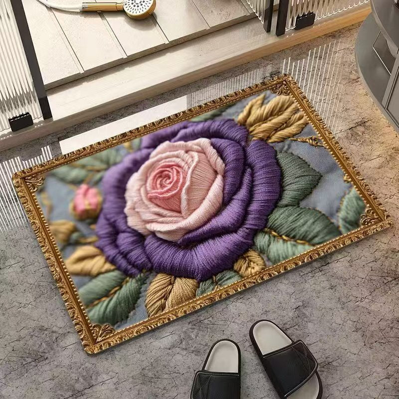 Embroidered Floral Design Bath Mat