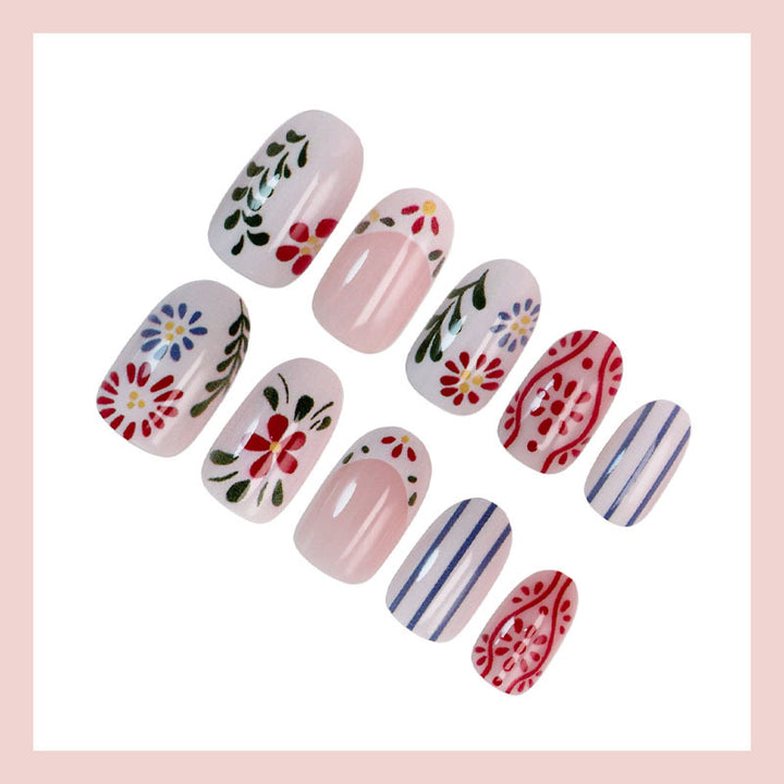 Art nail set with floral and graphic patterns Stornfield