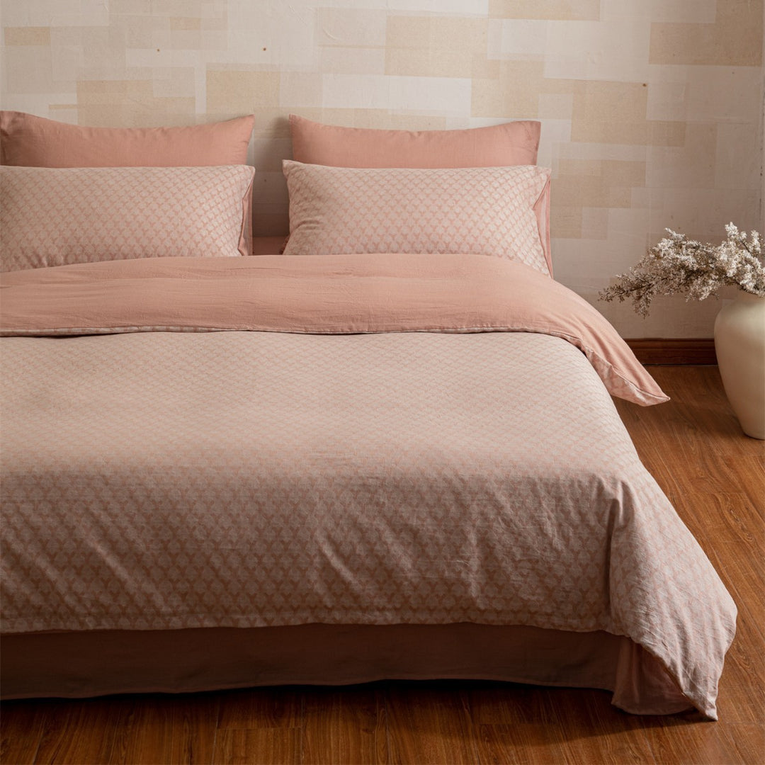 Reversible Linen-Blend Textured Duvet Cover Set with Jacquard Herringbone Pattern