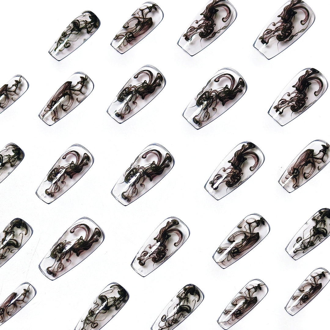 Artificial nails with modern transparent marble effect Stornfield