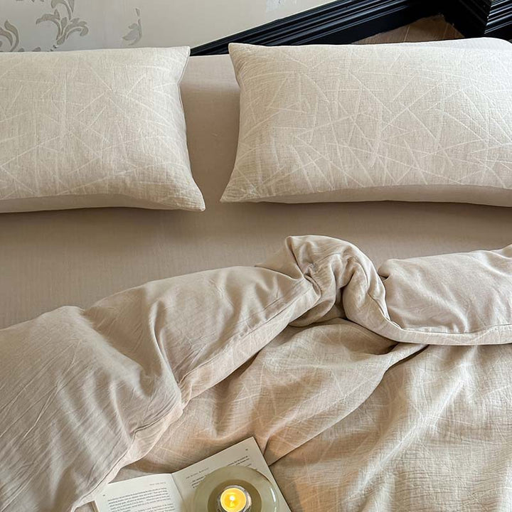 Breathable Cotton-Linen Geometric Duvet Cover and Pillowcase Set