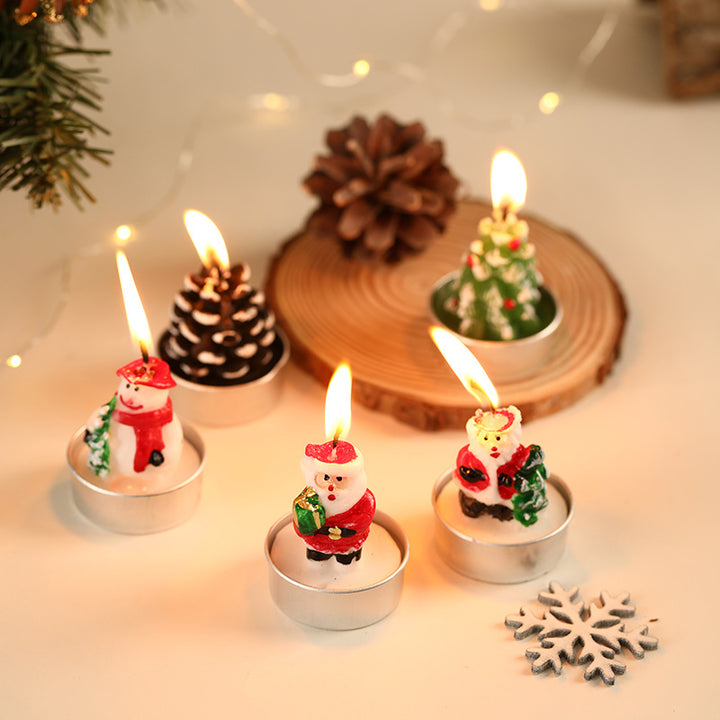 Santa Figurine Tea Light Candle Set for Holiday Tabletop Decor