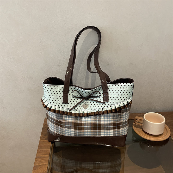 Plaid Tote with Ruffle Accent