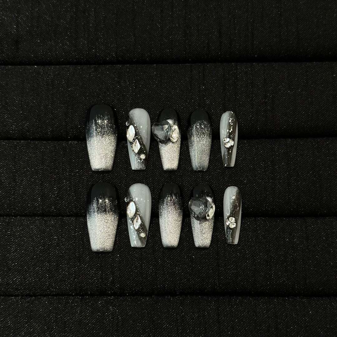 Artistic Ombre Press-On Nail Set with Gemstone Accents