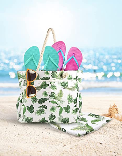 Beach bag with botanical motif and sturdy rope handles Stornfield