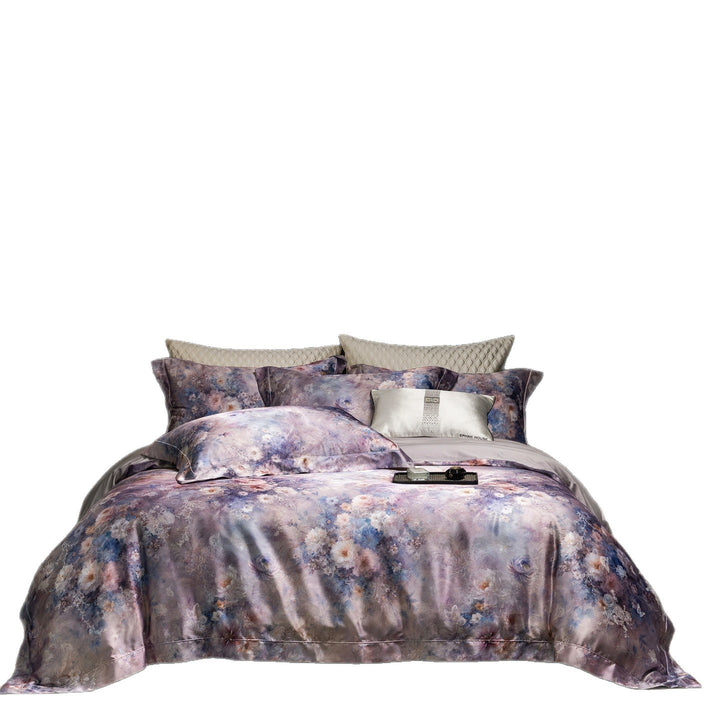 Silky Sateen Floral Duvet Cover Set with Reversible Satin Back and Luxury Pillow Shams