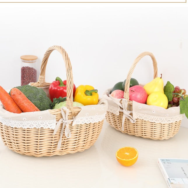 Ladies basket made of woven material with romantic inner lining Stornfield