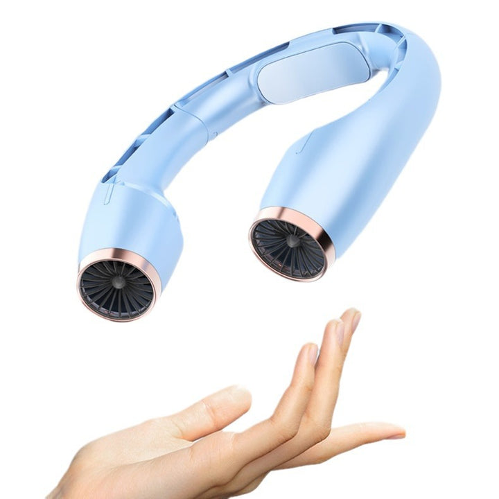 Cooling wearable dual-turbine neck fan with adjustable-angle air outlets and LED battery display Stornfield