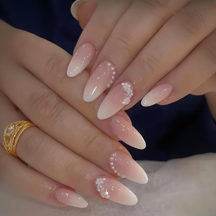 Artificial nail set with elegant ombre effects and glitter accents Stornfield