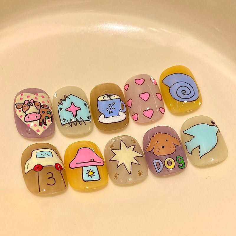 Artistic Cat-Themed Press-On Nail Art Set Stornfield