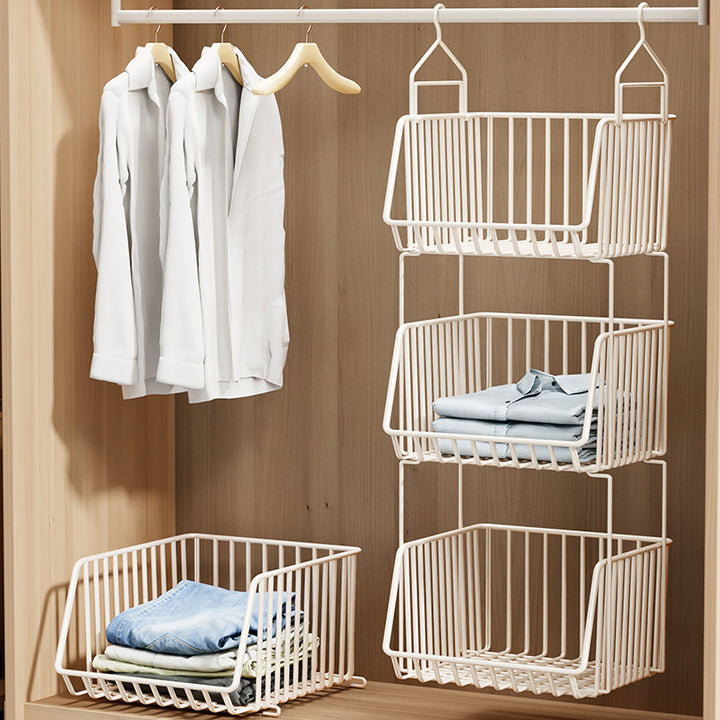 Over-Rod Double Tier Hanging Closet Wire Basket Organizer with Removable Baskets