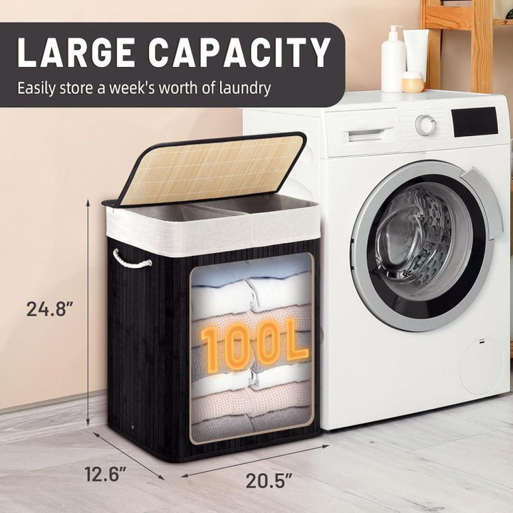 Large laundry basket with two compartments and removable lid Stornfield