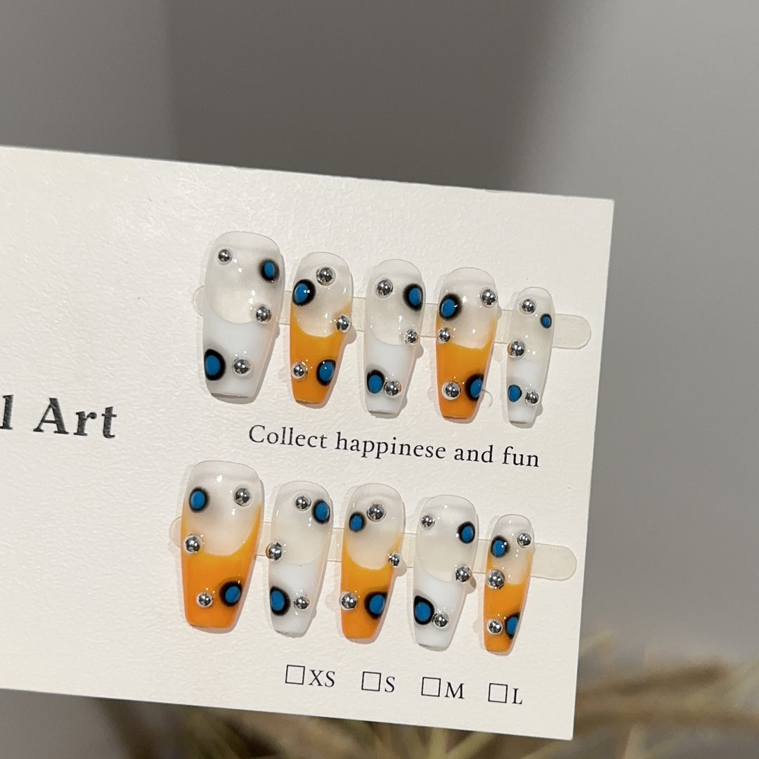 Artistic Press-On Nail Art Set with Gemstone Accents