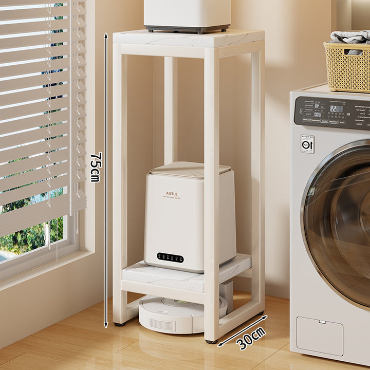Narrow Two-Tier Metal Appliance Stand with Faux Marble Shelves