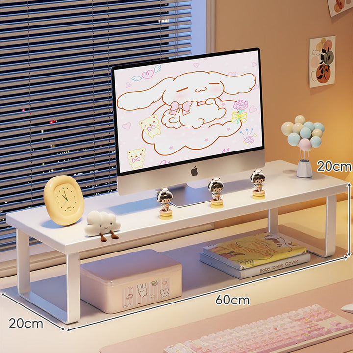 Wood-Top Monitor Riser and Desktop Organizer Stand with Under-Shelf Storage