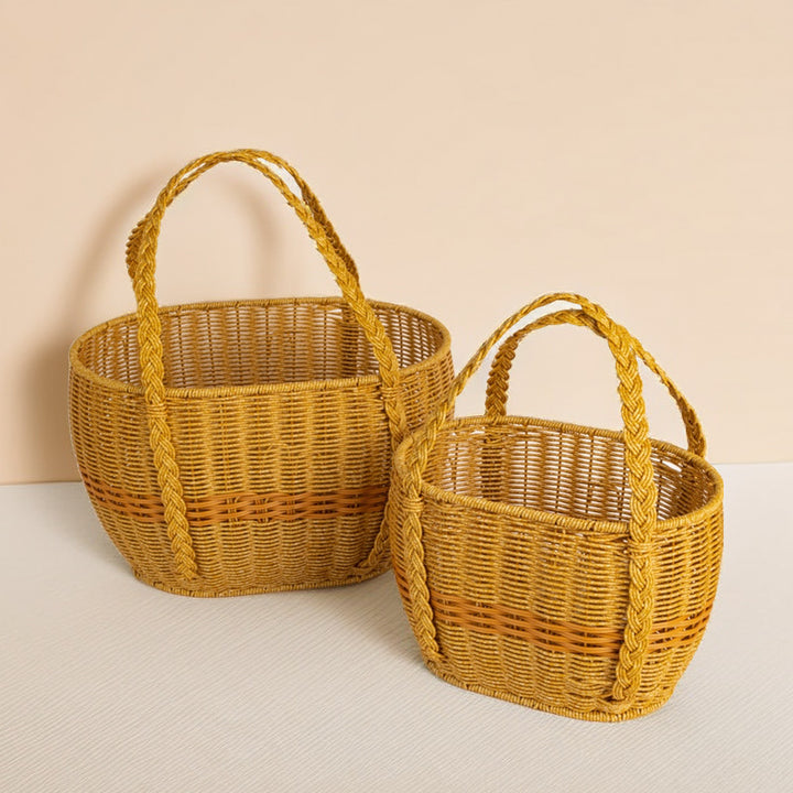 Ladies Handwoven Rattan Basket with Double Handle Stornfield