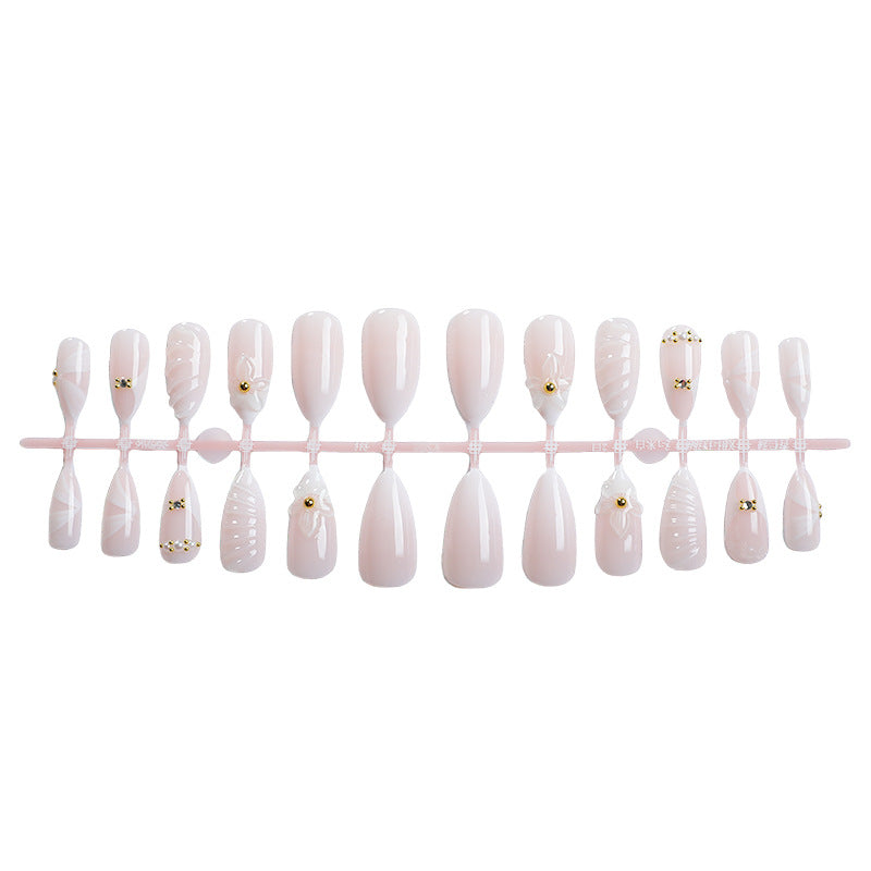 Decorative Nail Art Press-On Set with Floral and Gold Accents Stornfield