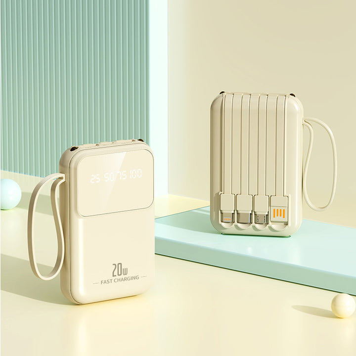 Portable power bank with integrated charging cables and smart charging status display Stornfield
