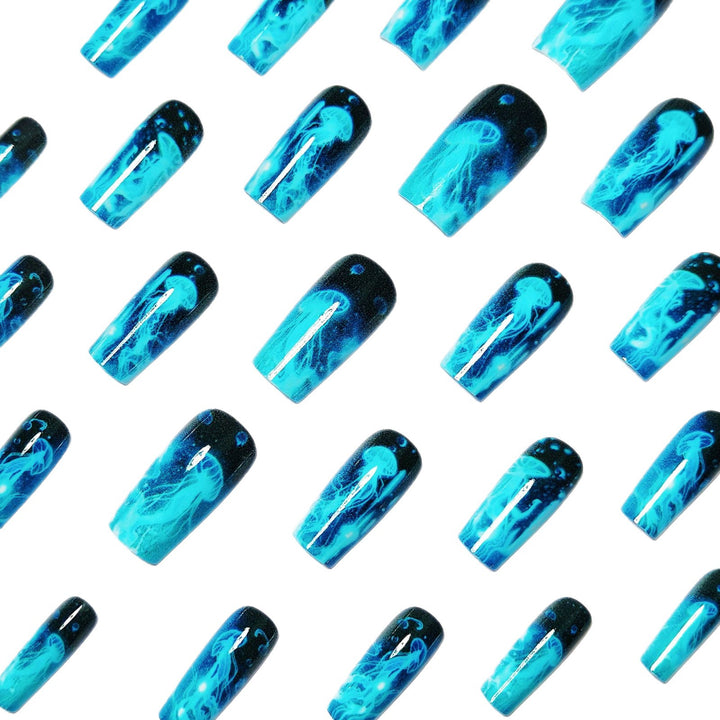 Artificial artificial nails with luminescent jellyfish design Stornfield