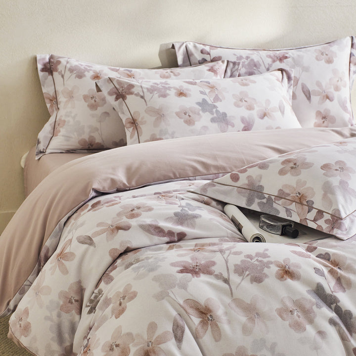 Reversible Botanical Cotton Sateen Duvet Cover Set with Pillow Shams