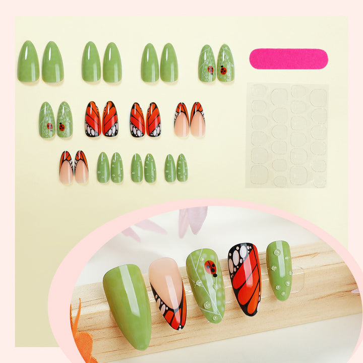 Artistic Press-On Nail Set with Butterfly and Floral Designs Stornfield