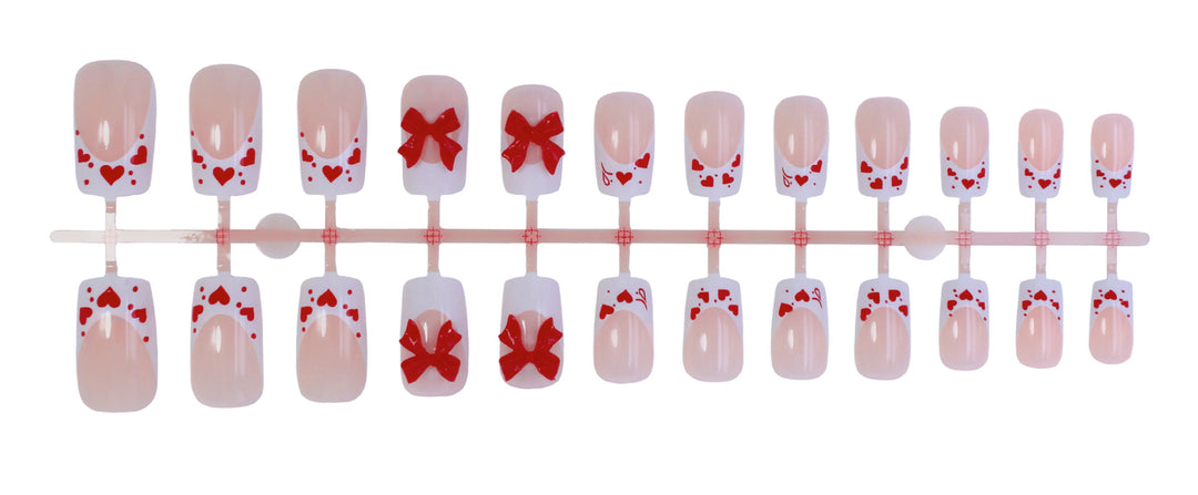 Artificial Nail Set with Romantic Heart and Bow Designs Stornfield