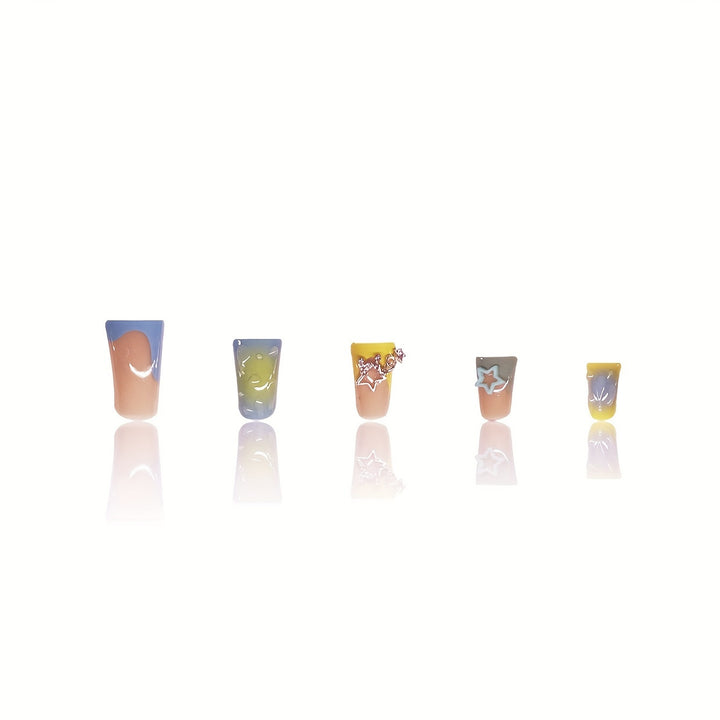 Creative Press-On Nail Art Set with Star and Drip Design Stornfield