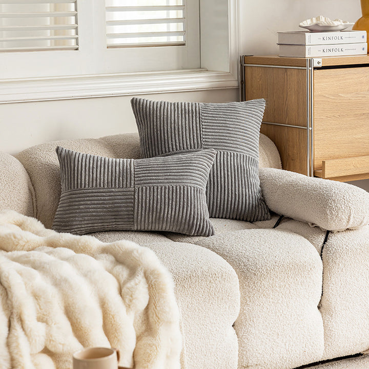 Ribbed Corduroy Velvet Lumbar and Square Cushion Set