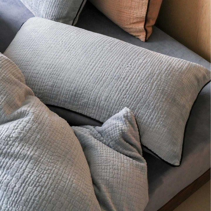 Quilted Textured Cotton Duvet Cover Set with Contrast Piping