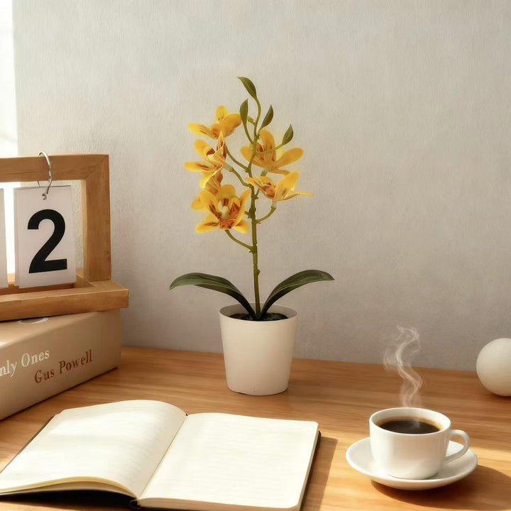 Lifelike Faux Orchid Plant in Decorative Pot for Decor