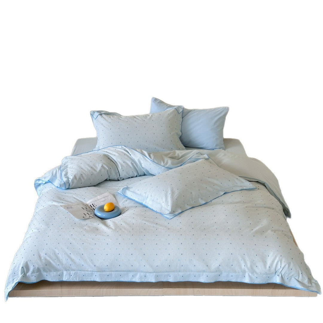 Reversible Cotton Percale Duvet Cover Set with Micro Dot and Pinstripe Texture