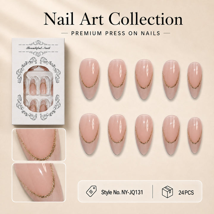 Elegant Artificial Nails with Gold Accents Stornfield