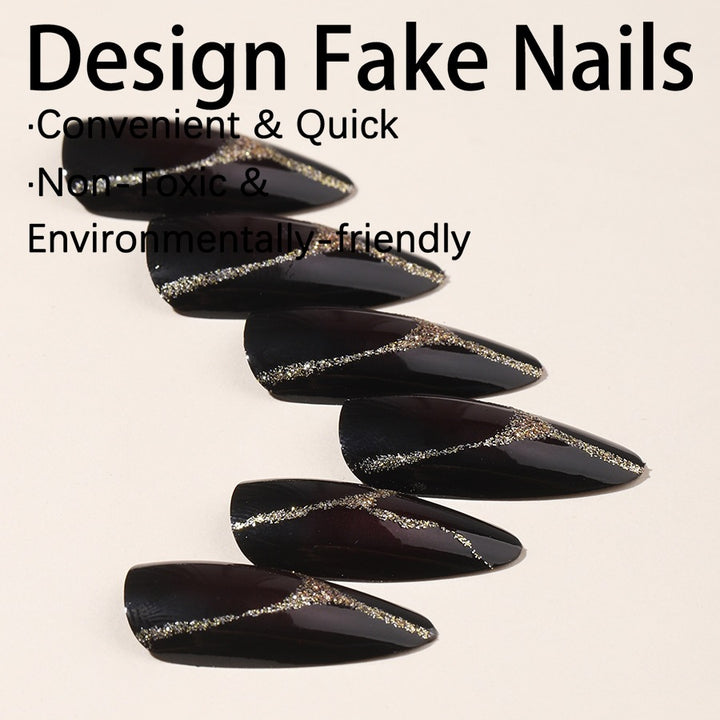 Acrylic nail set with glamorous accents and high-gloss finish Stornfield