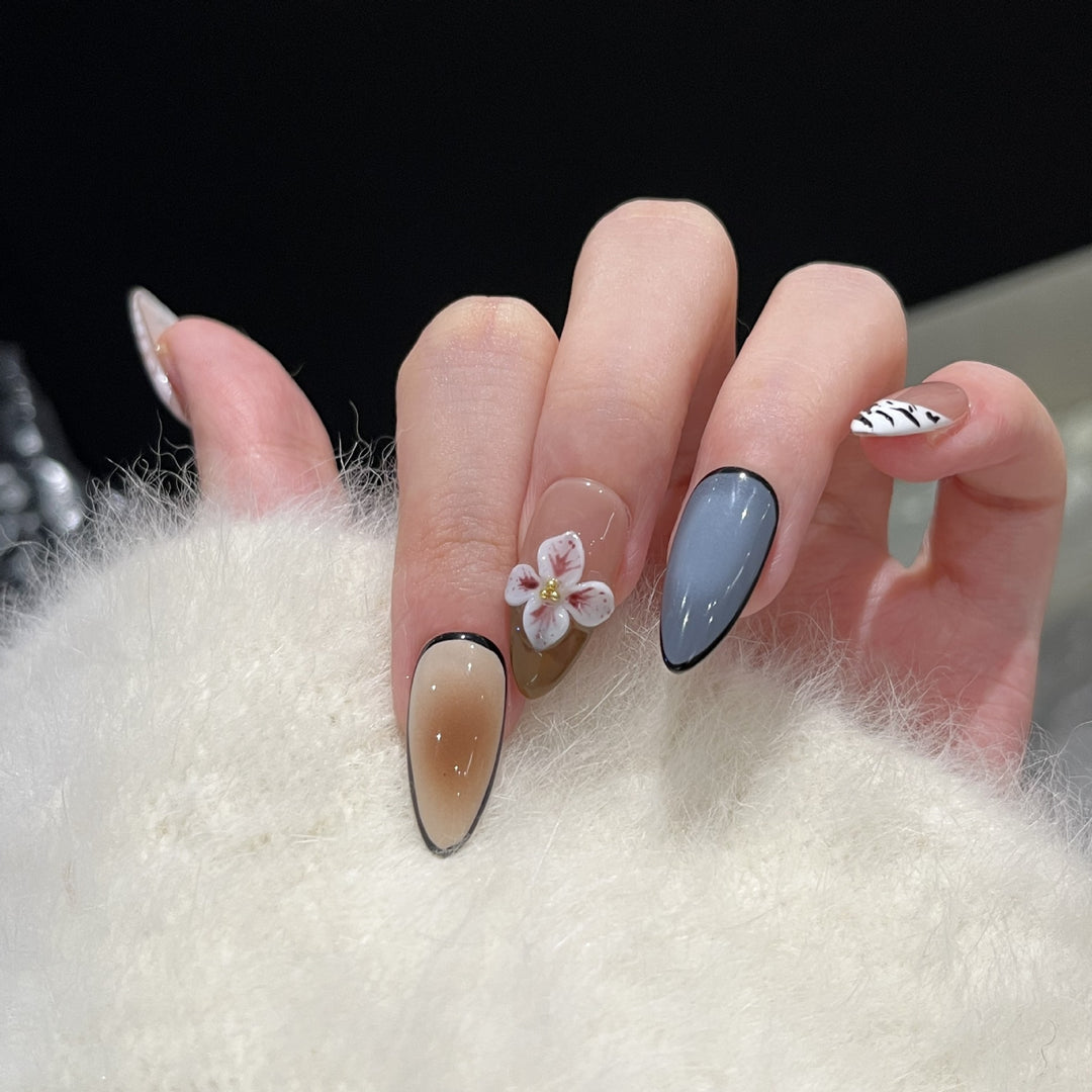 Artistic Stiletto Press-On Nail Set with Floral Accent Stornfield