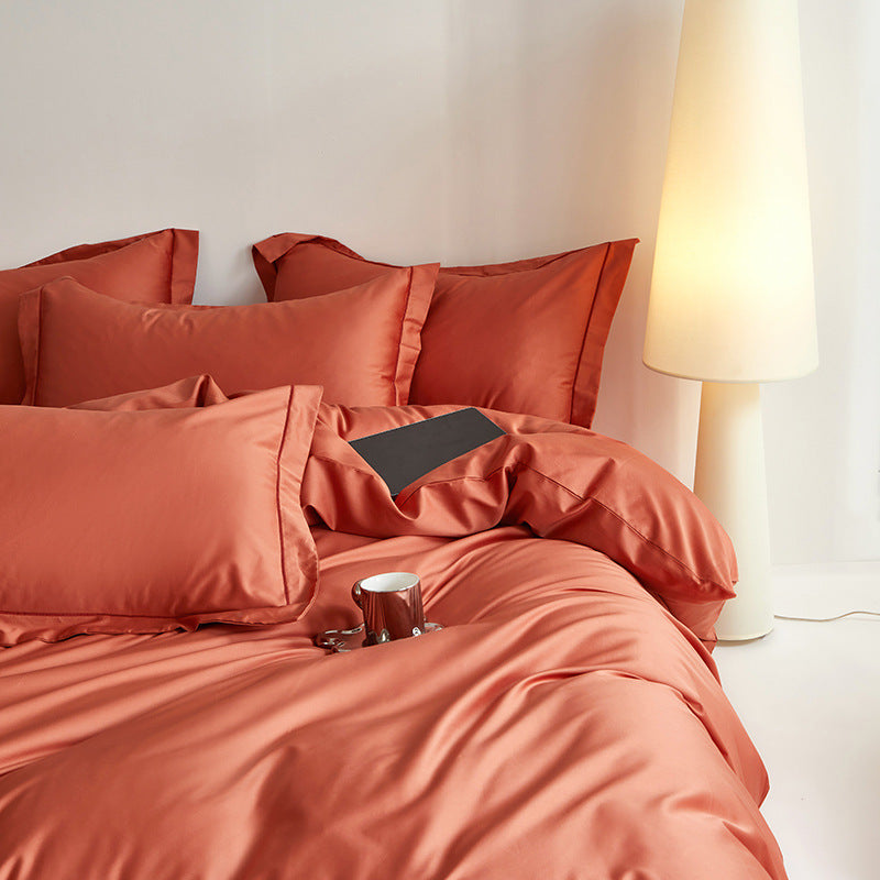 Premium cotton satin bed linen set with fine sheen and hotel closure
