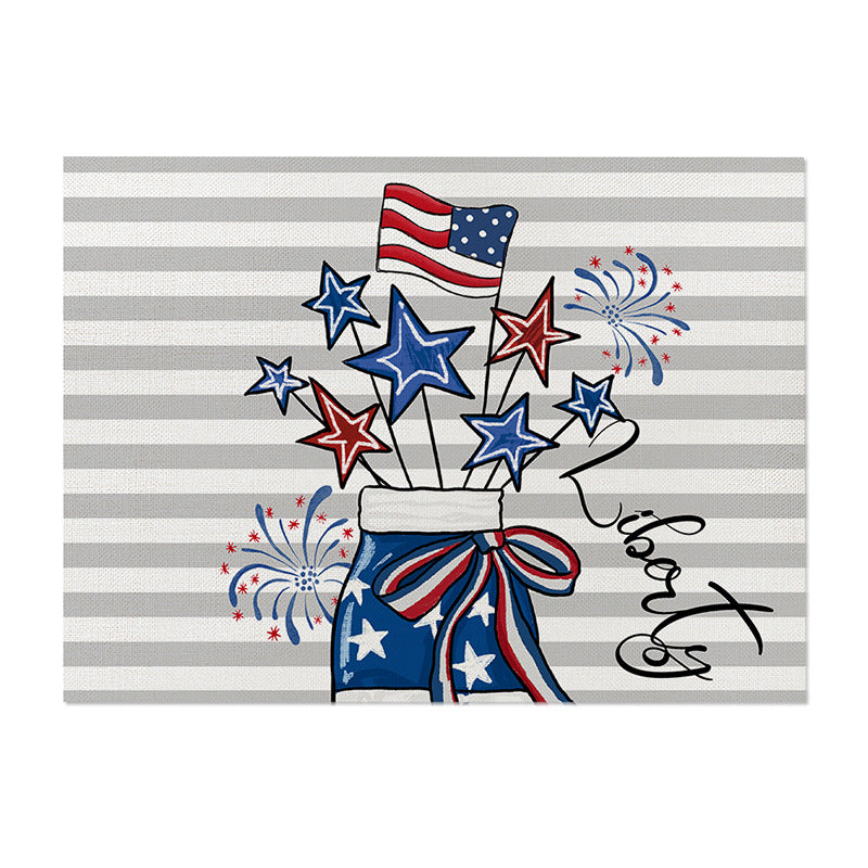 Patriotic Cotton-Linen Table Placemat with Americana Star Print