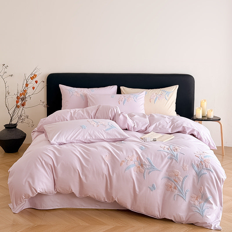 Botanical Embroidered Cotton-Sateen Duvet Ensemble with Pillow Shams