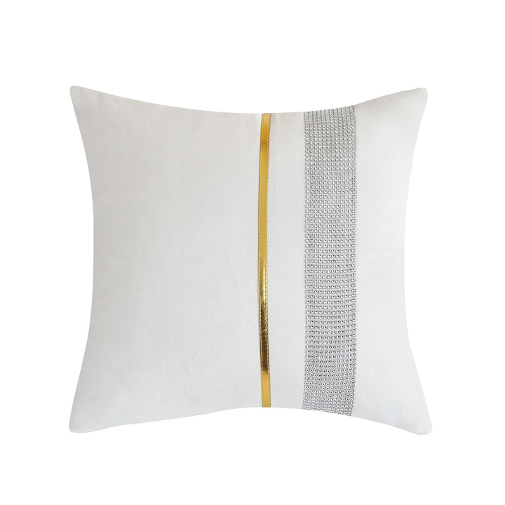 Decorative Velvet Square Throw Pillow with Metallic Trim and Rhinestone Band
