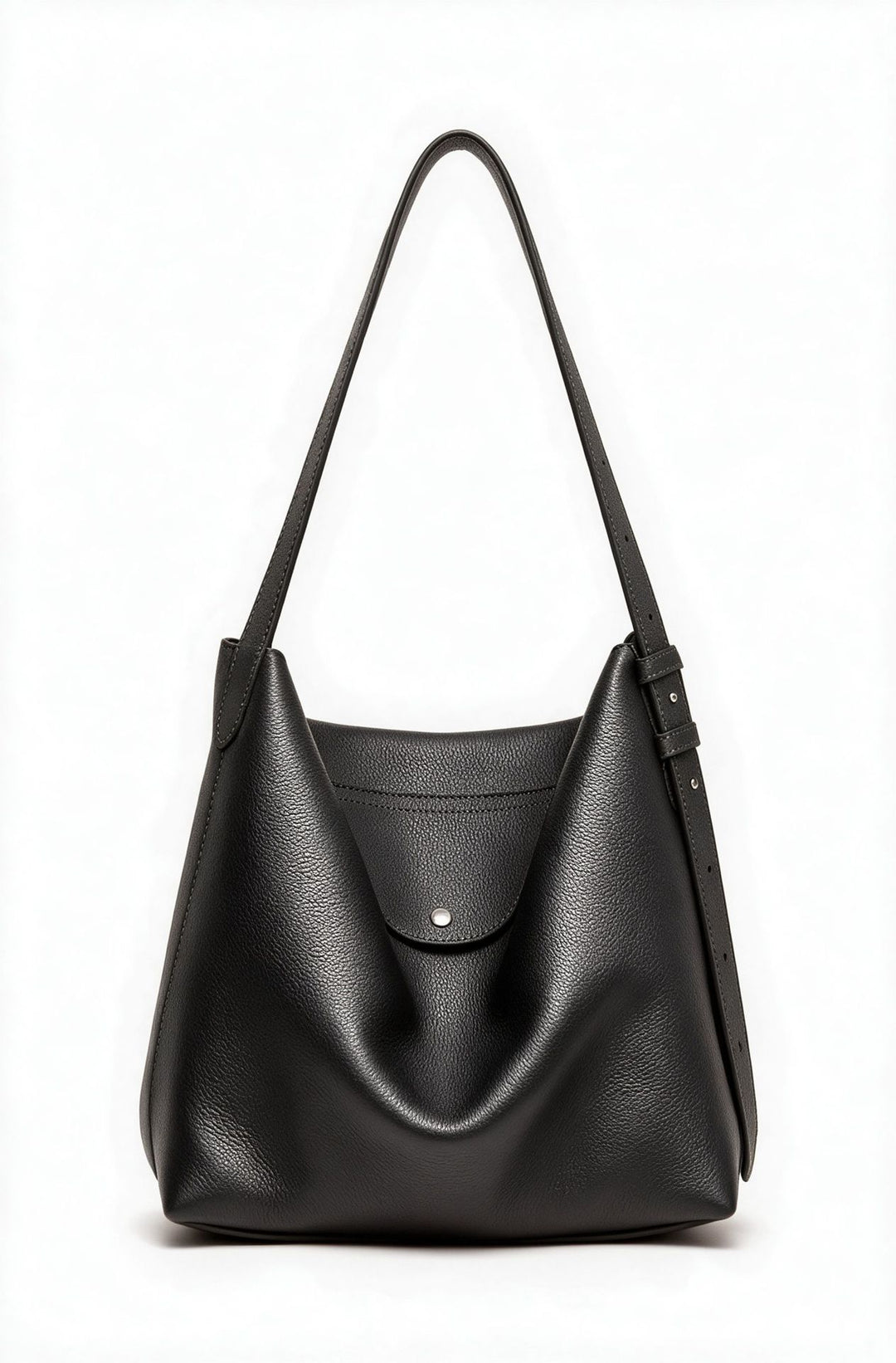 Sculptural Pebbled Leather-Effect Hobo Shoulder Bag with Adjustable Buckle Strap