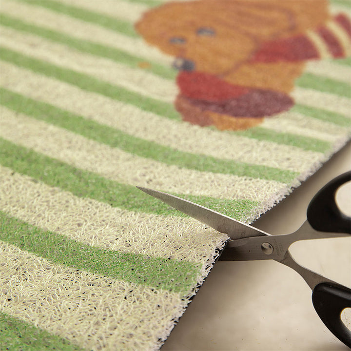 Coconut doormat with vertical striped structure and playful dog motif Stornfield