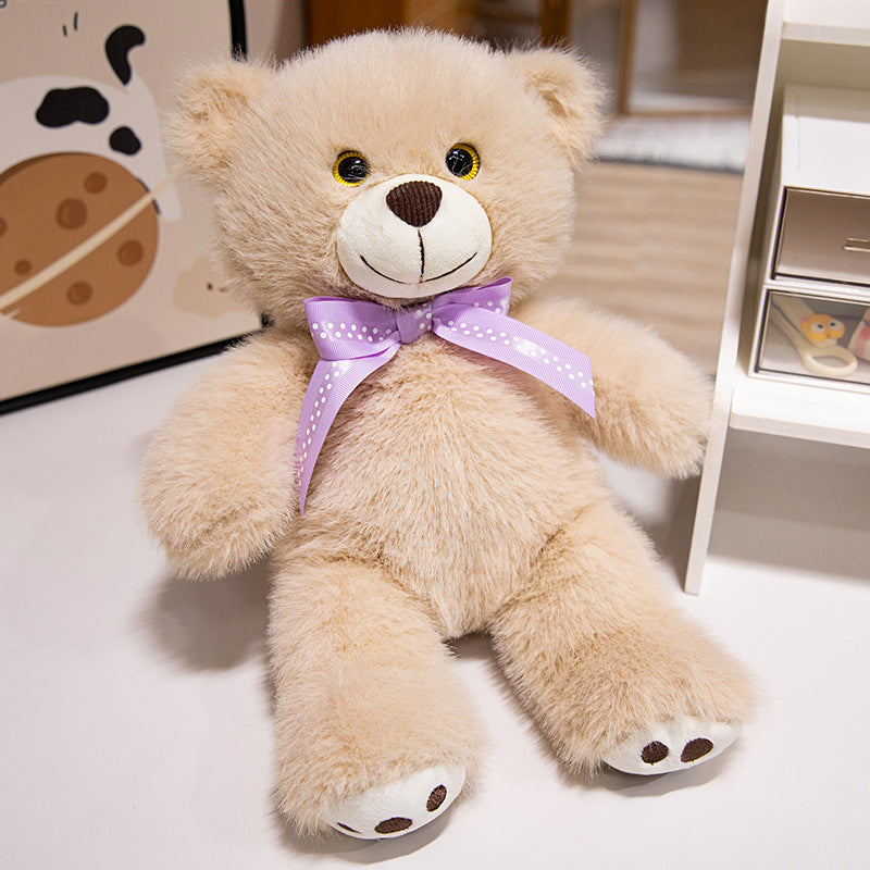Deluxe Sitting Plush Teddy Bear Cuddler with Long-Pile Faux Fur, Embroidered Face & Satin Ribbon Stornfield