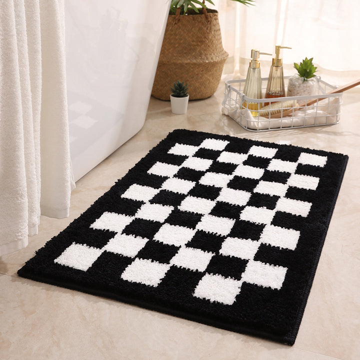 Soft Plush Checkerboard Bath Mat