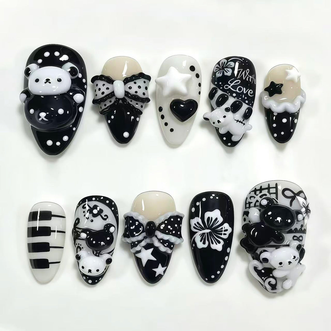 Artistic Press-On Nail Art Set with Creative Designs