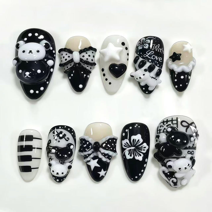 Artistic Press-On Nail Art Set with Creative Designs