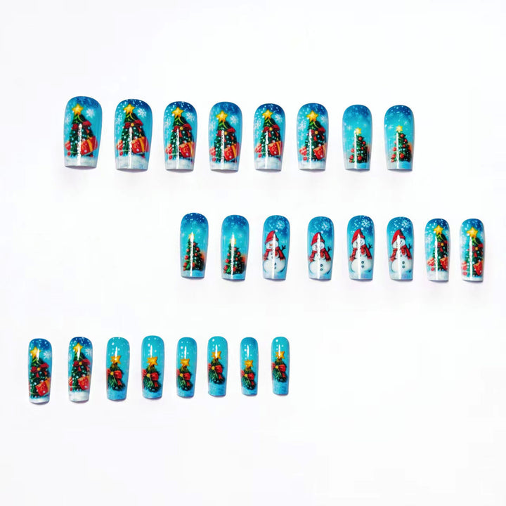 Artificial nails with festive Christmas tree and snowman motif Stornfield